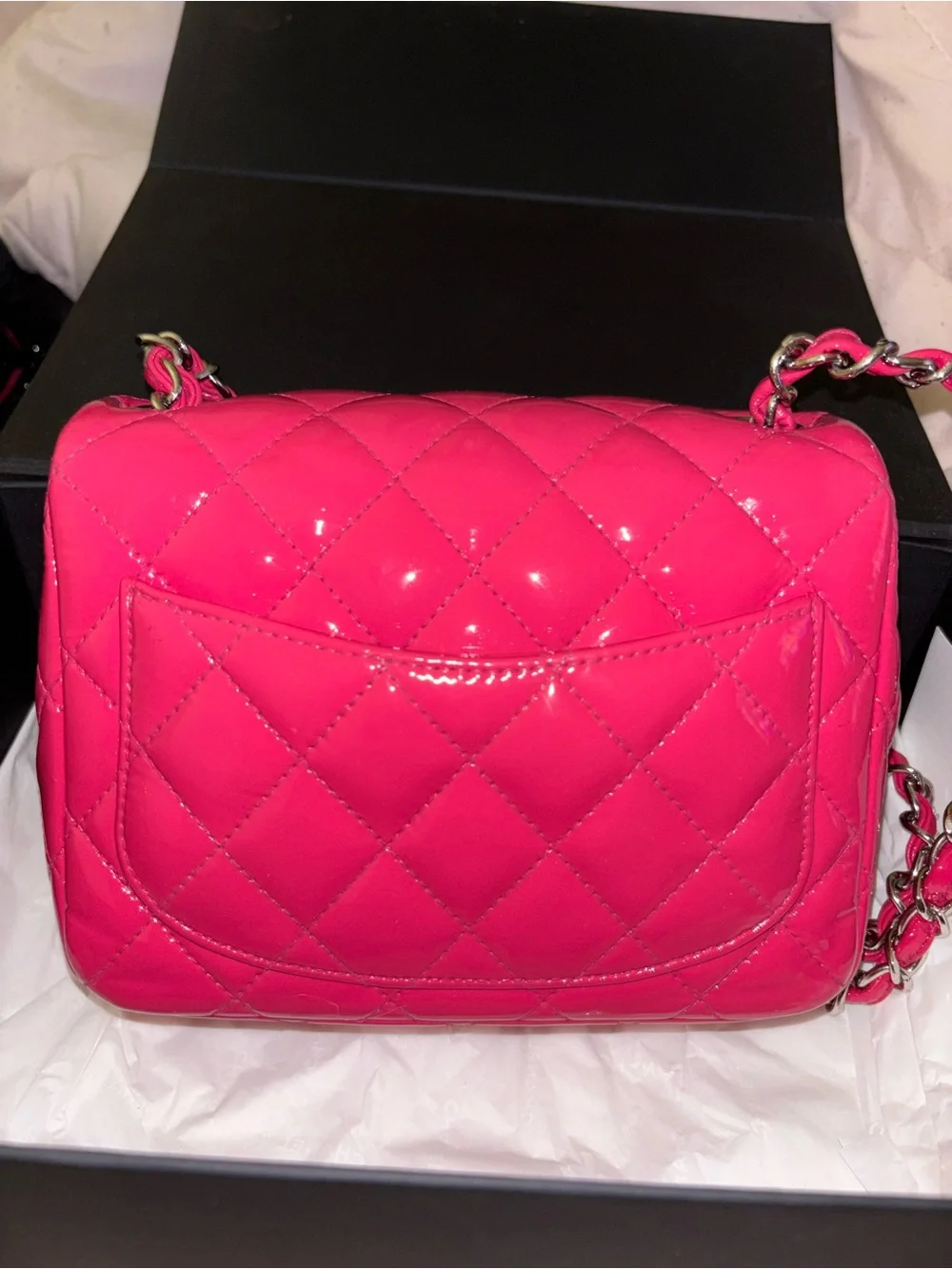 CHANEL Hot Pink Quilted Patent Leather Flap Shoulder Bag